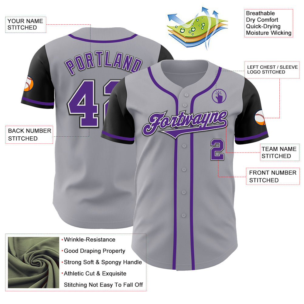 Custom Gray Purple-Black Authentic Two Tone Baseball Jersey baseball jersey product view 3
