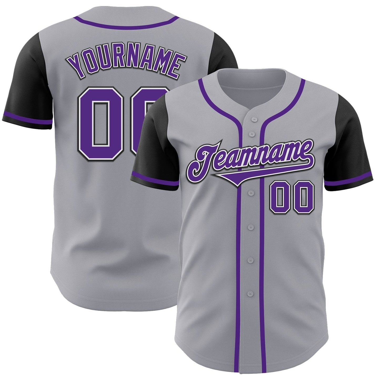 Custom Gray Purple-Black Authentic Two Tone Baseball Jersey baseball jersey product view 1