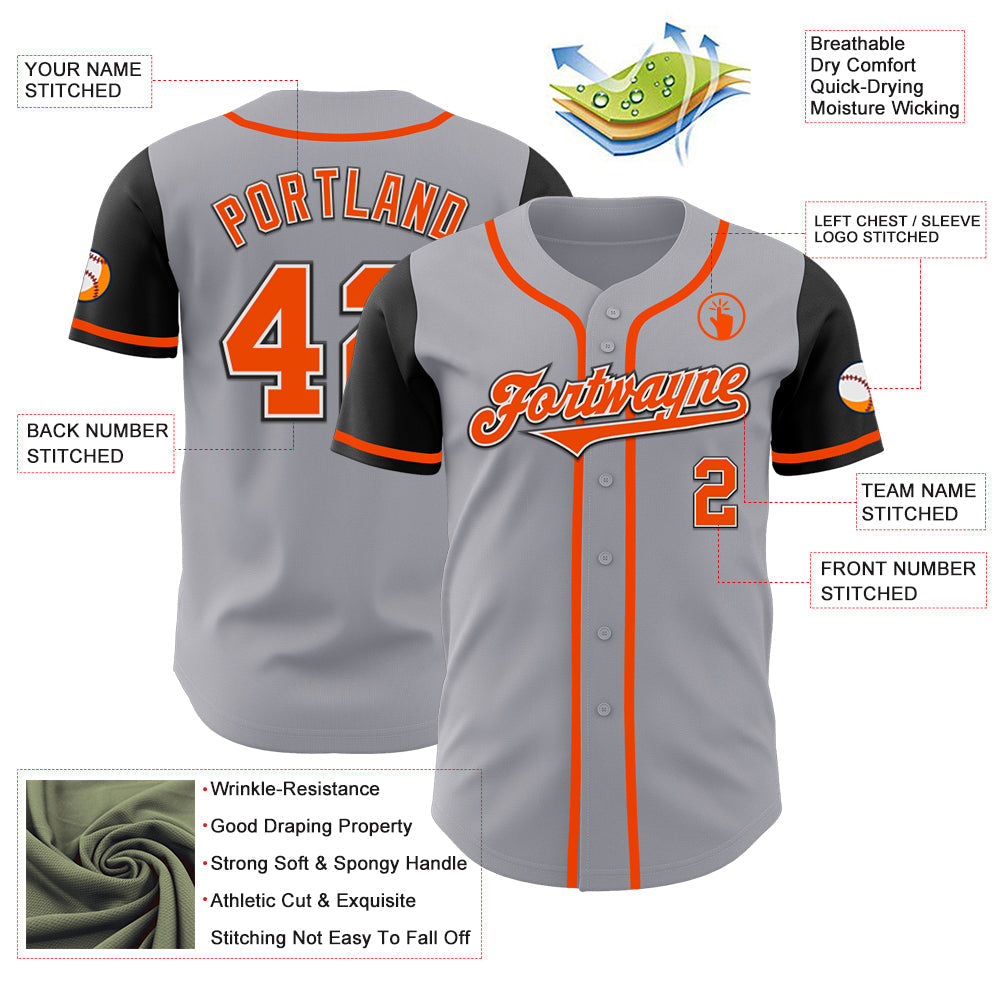 Custom Gray Orange-Black Authentic Two Tone Baseball Jersey baseball jersey product view 3