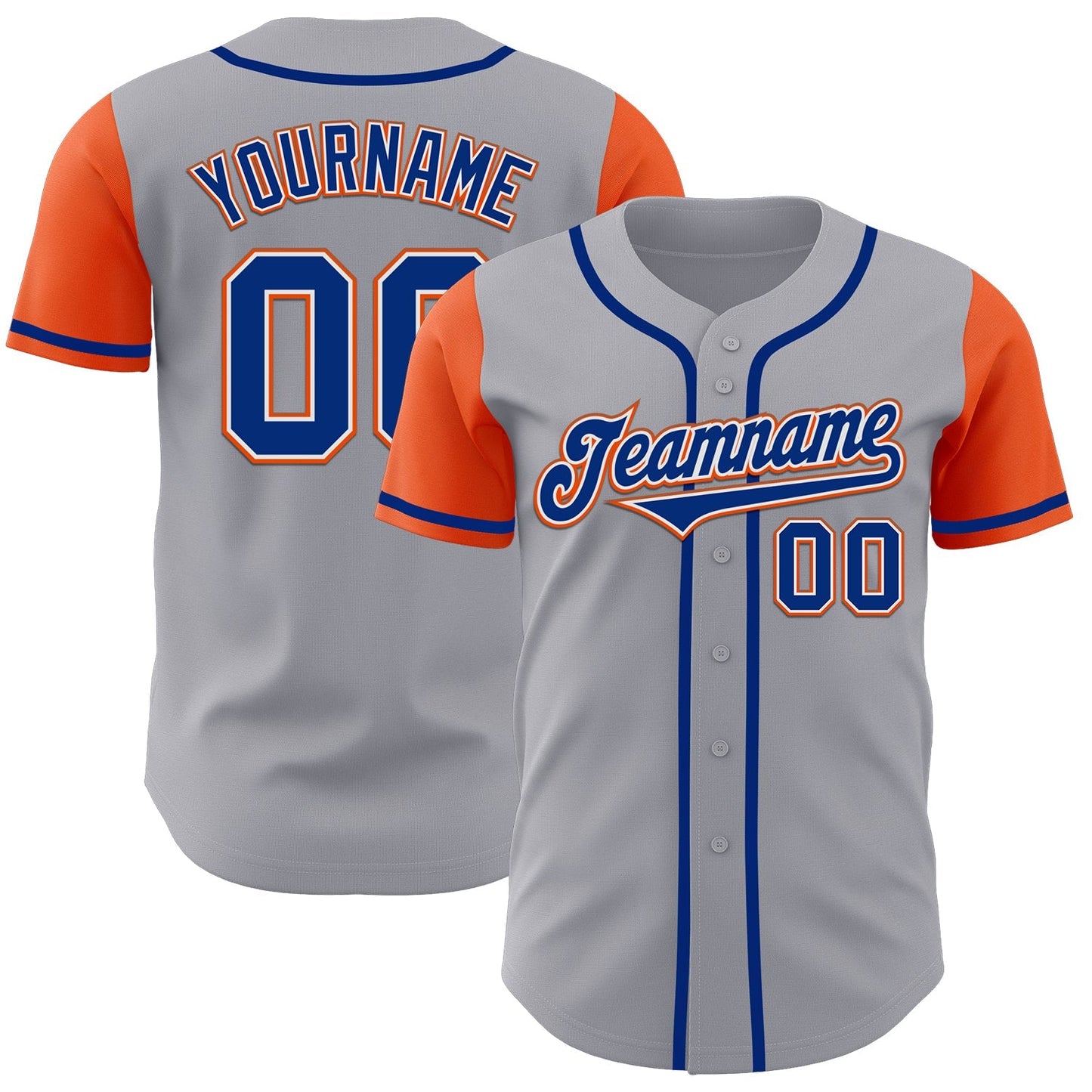 Custom Gray Royal-Orange Authentic Two Tone Baseball Jersey baseball jersey product view 1