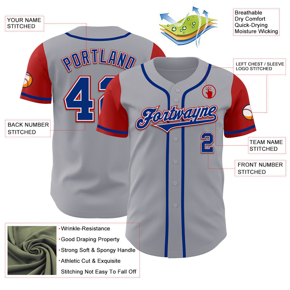 Custom Gray Royal-Red Authentic Two Tone Baseball Jersey baseball jersey product view 3