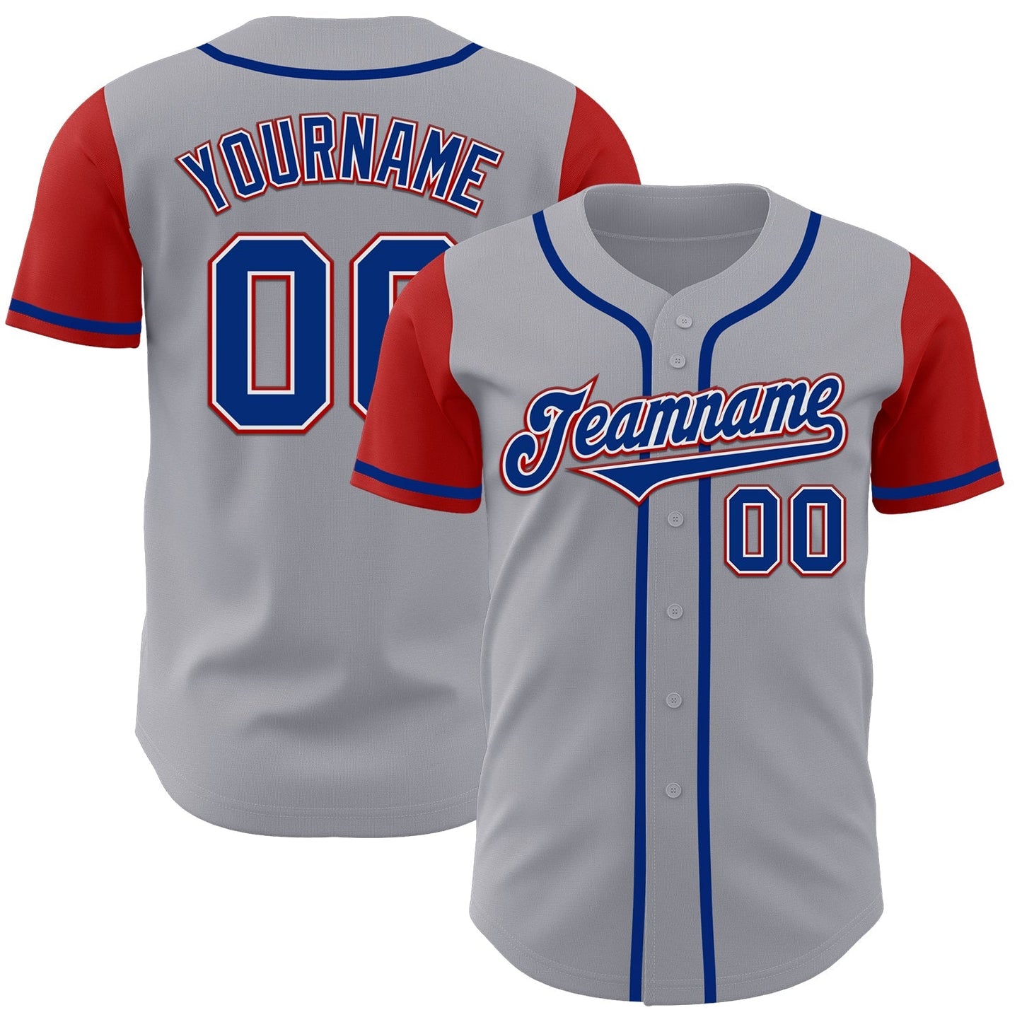 Custom Gray Royal-Red Authentic Two Tone Baseball Jersey baseball jersey product view 1