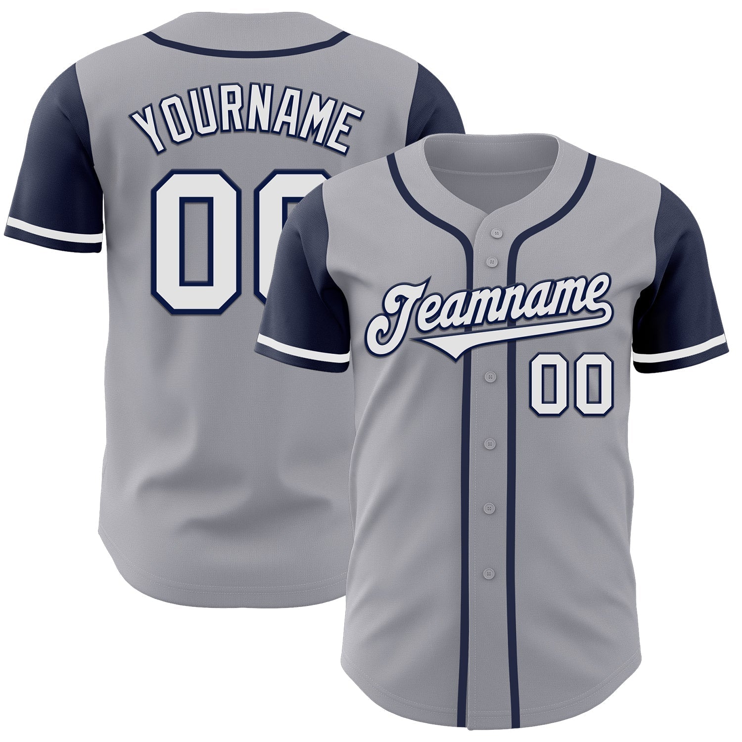 Custom Gray White-Navy Authentic Two Tone Baseball Jersey baseball jersey product view 1