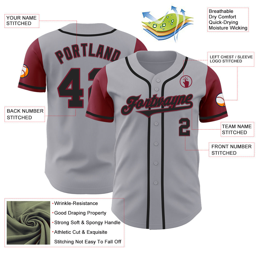 Custom Gray Black-Crimson Authentic Two Tone Baseball Jersey baseball jersey product view 3