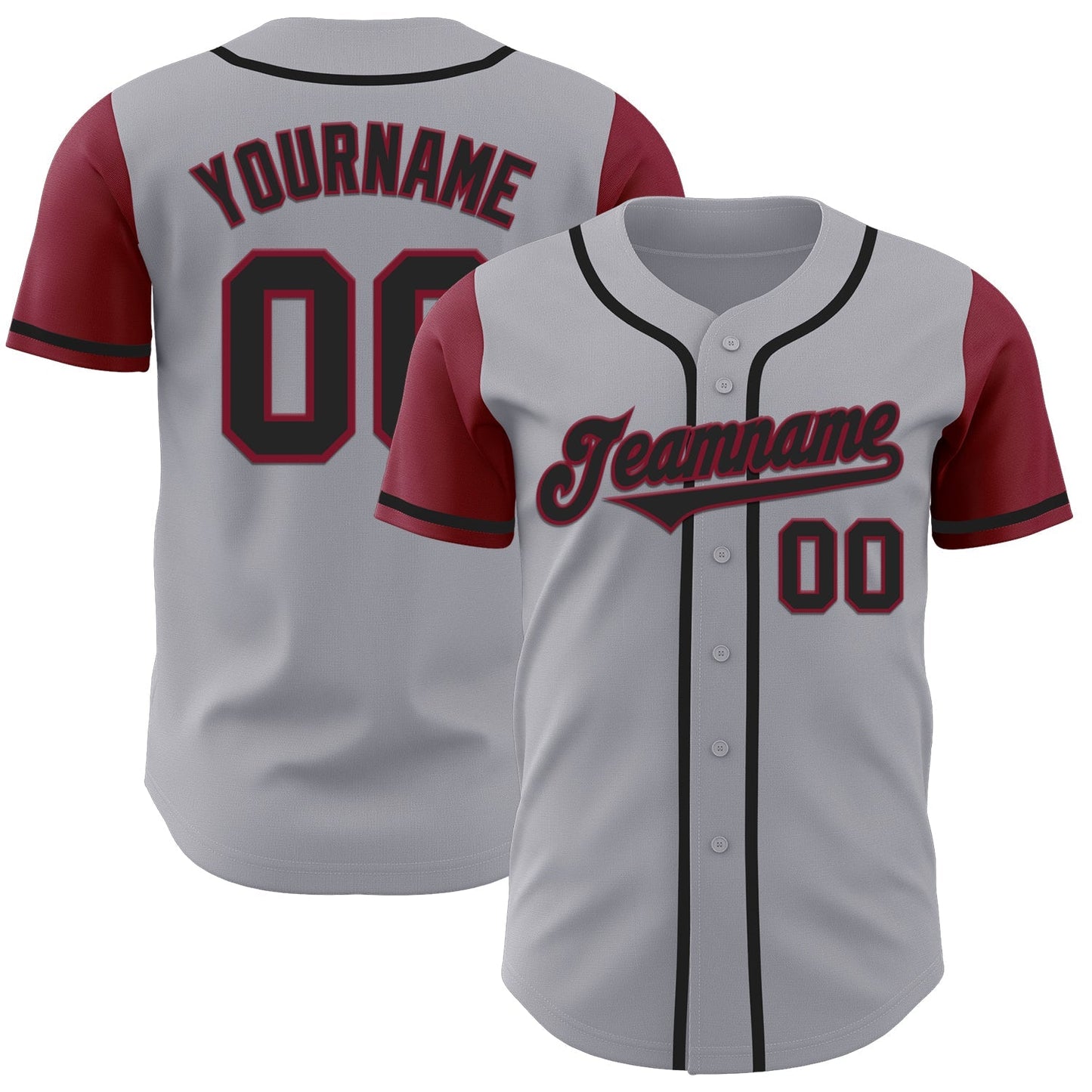 Custom Gray Black-Crimson Authentic Two Tone Baseball Jersey baseball jersey product view 1