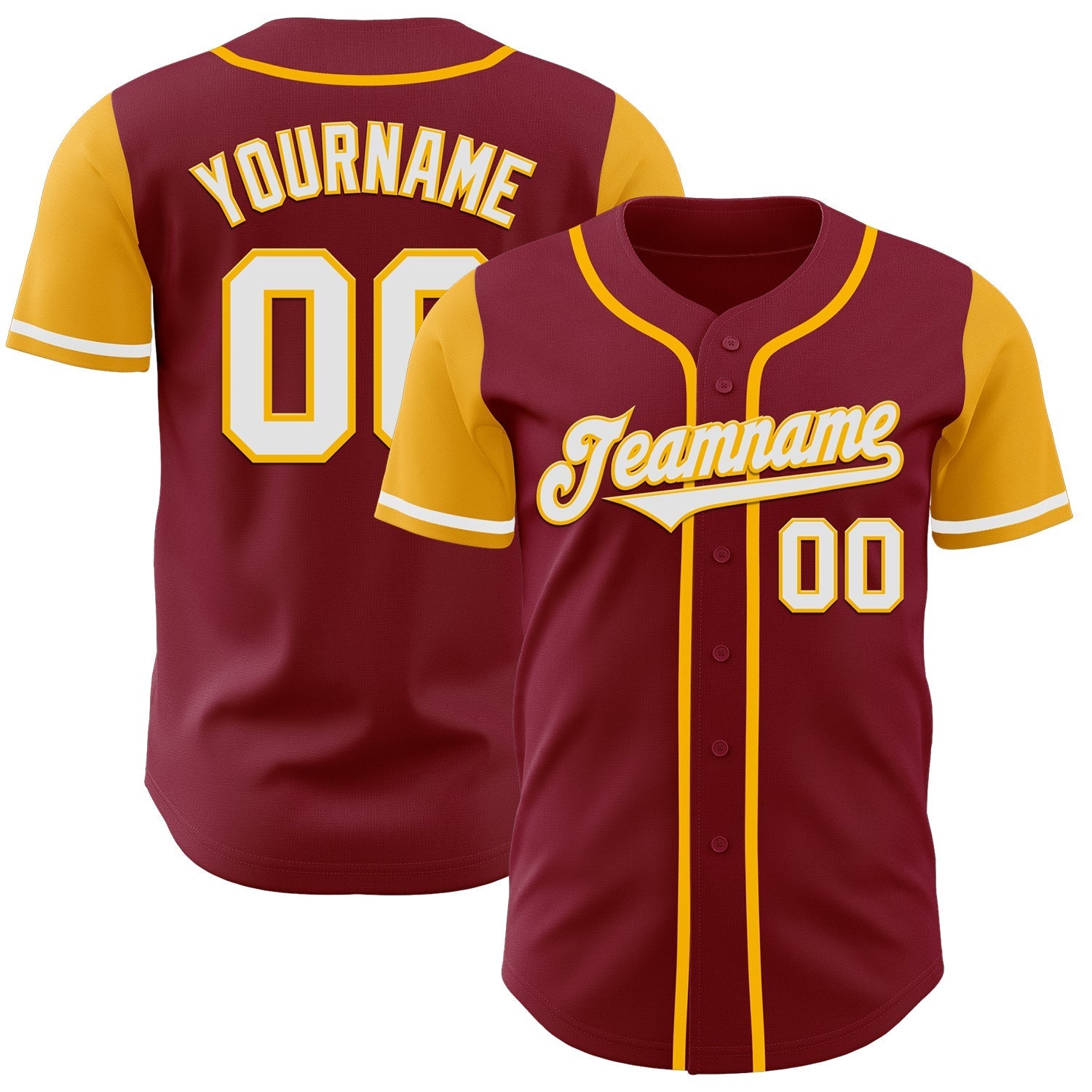 Custom Crimson White-Gold Authentic Two Tone Baseball Jersey baseball jersey product view 1
