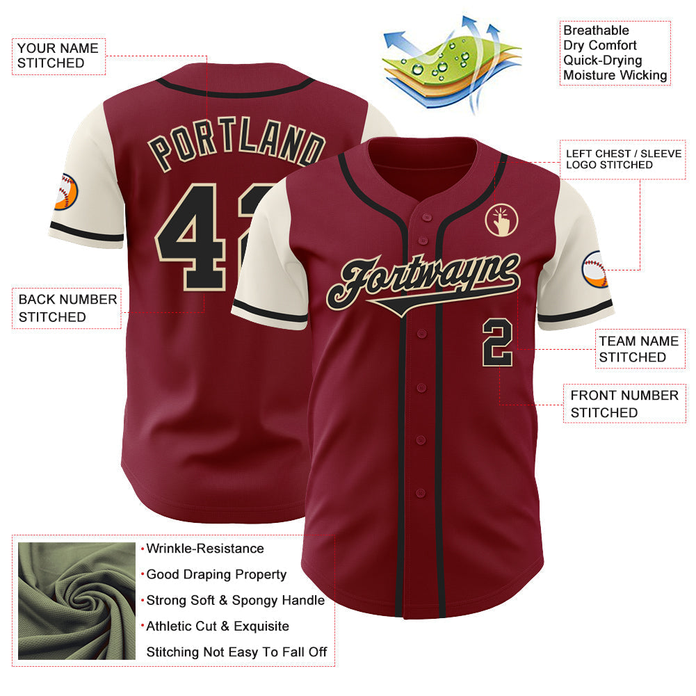 Custom Crimson Black-Cream Authentic Two Tone Baseball Jersey baseball jersey product view 3
