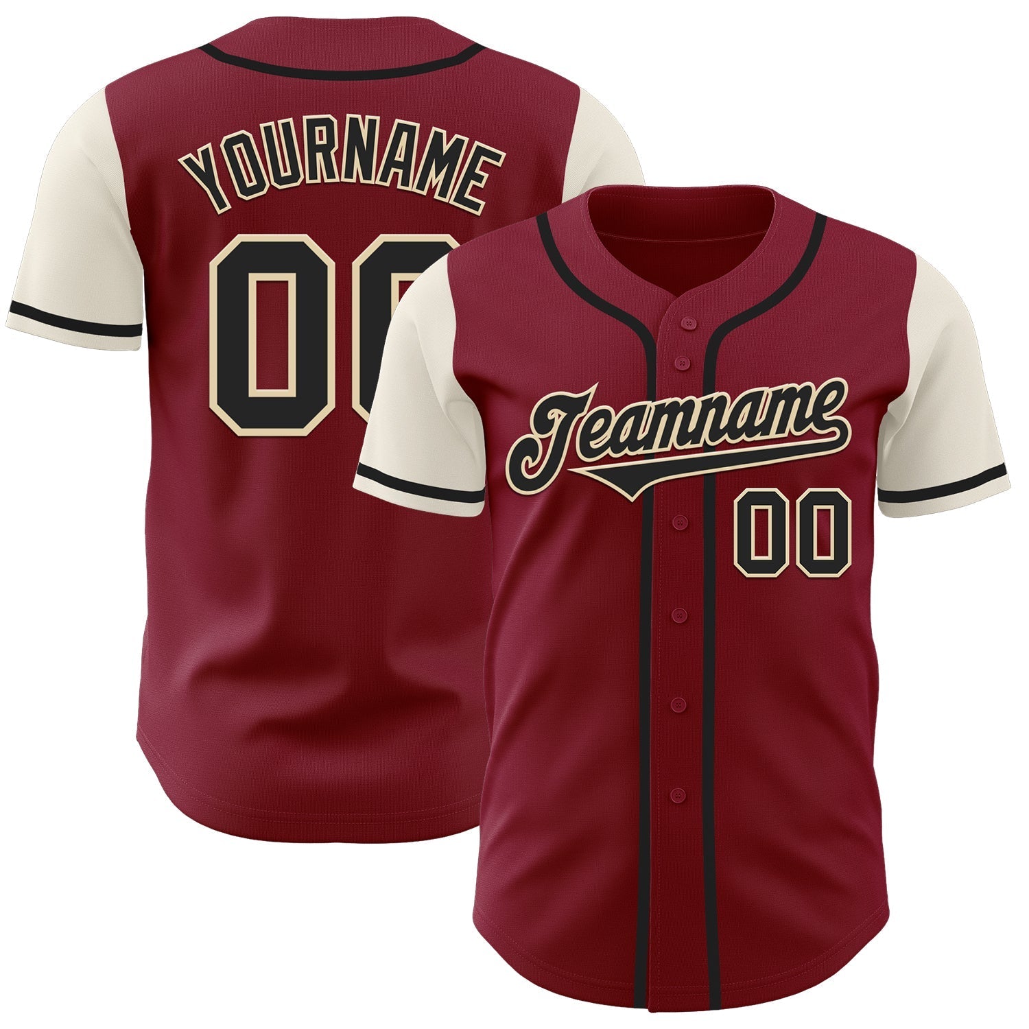 Custom Crimson Black-Cream Authentic Two Tone Baseball Jersey baseball jersey product view 1