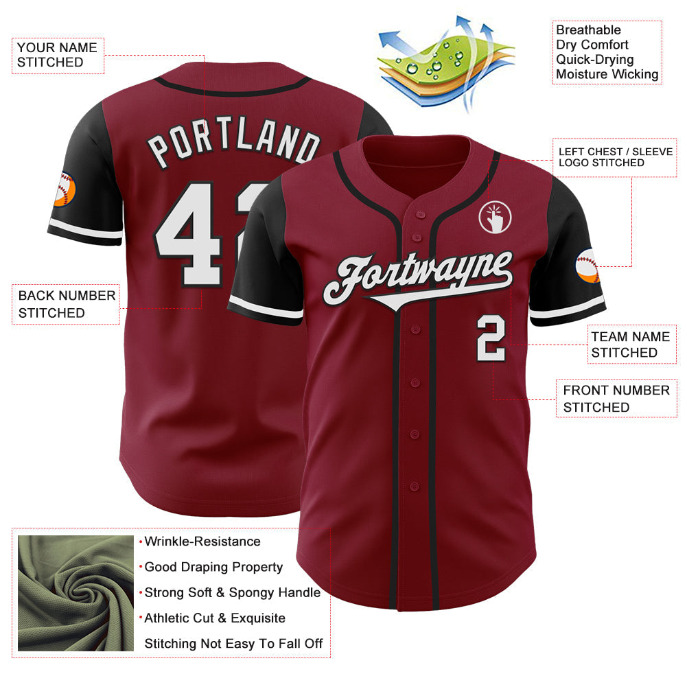 Custom Crimson White-Black Authentic Two Tone Baseball Jersey baseball jersey product view 3