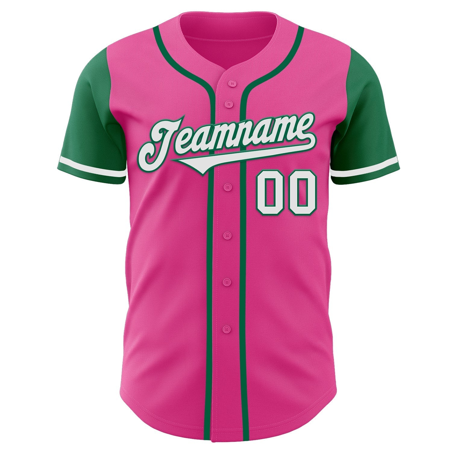 Custom Pink White-Kelly Green Authentic Two Tone Baseball Jersey baseball jersey product view 2
