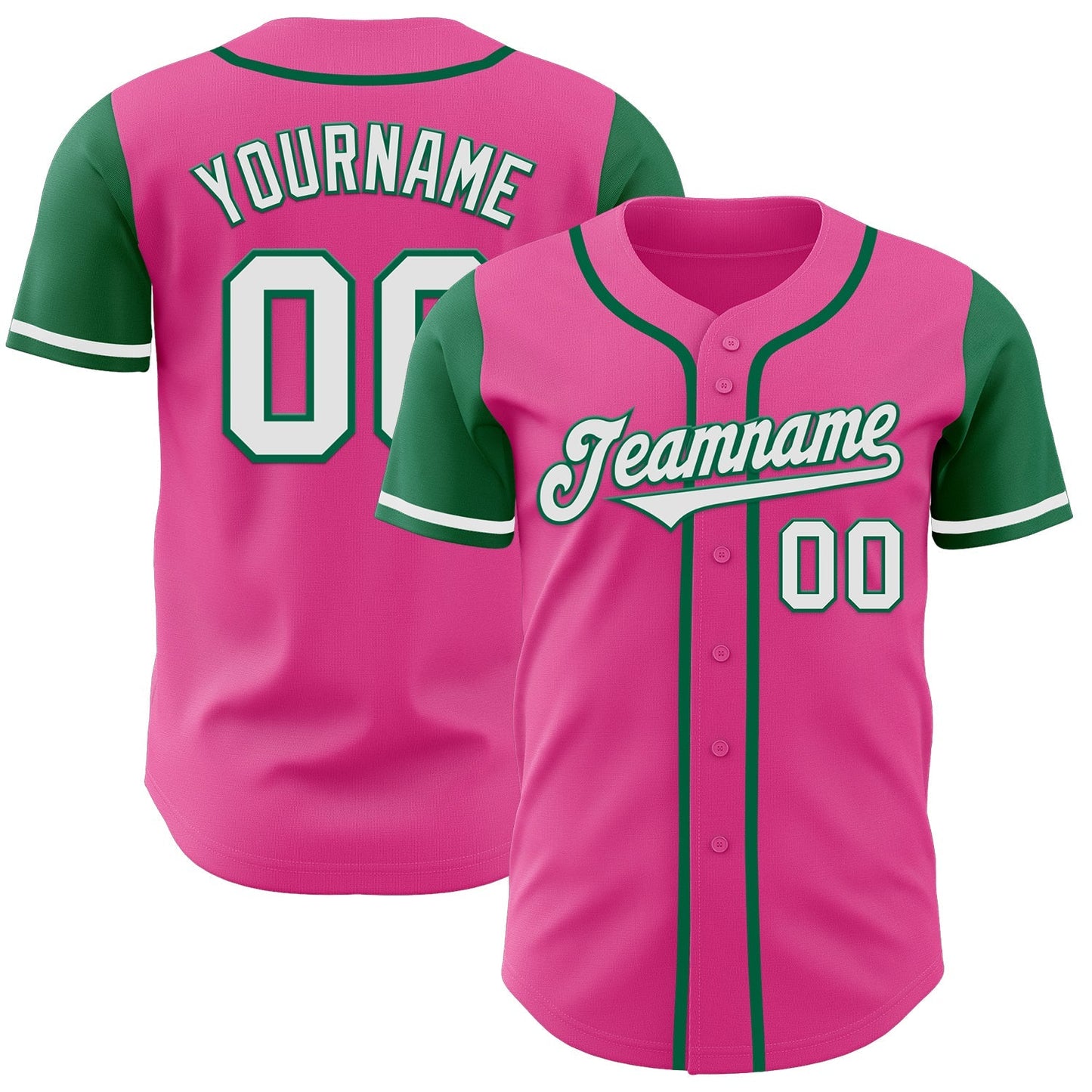Custom Pink White-Kelly Green Authentic Two Tone Baseball Jersey baseball jersey product view 1