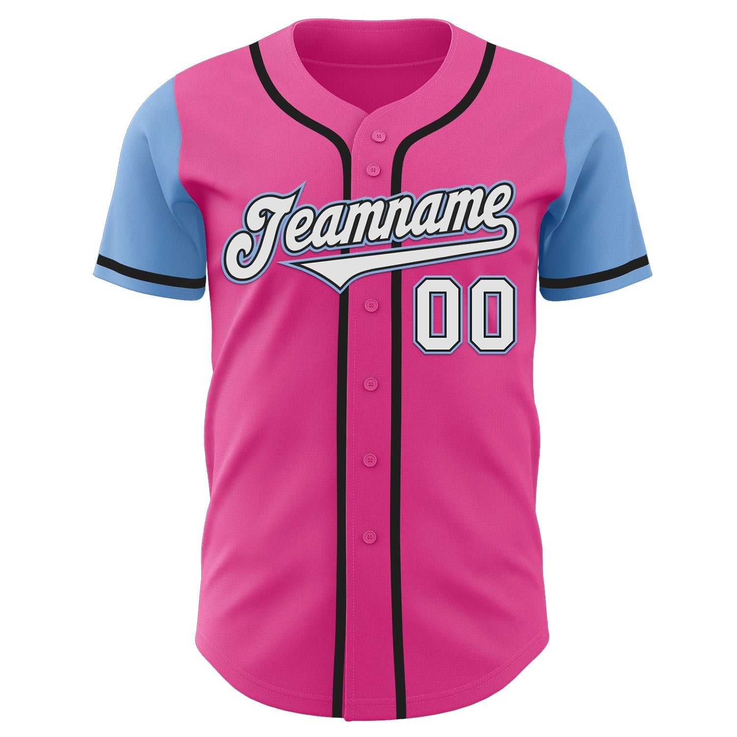 Custom Pink White-Light Blue Authentic Two Tone Baseball Jersey baseball jersey product view 2