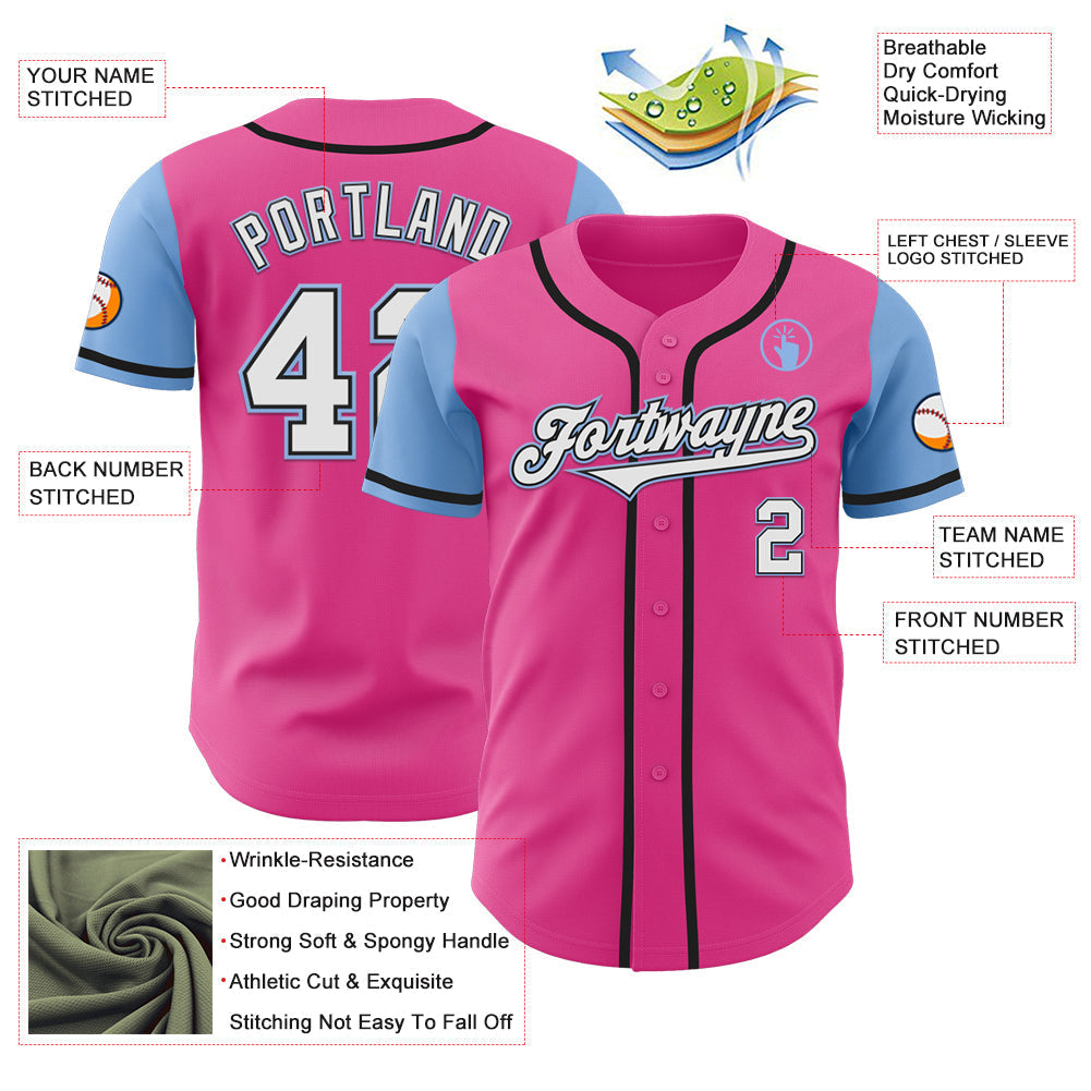 Custom Pink White-Light Blue Authentic Two Tone Baseball Jersey baseball jersey product view 3