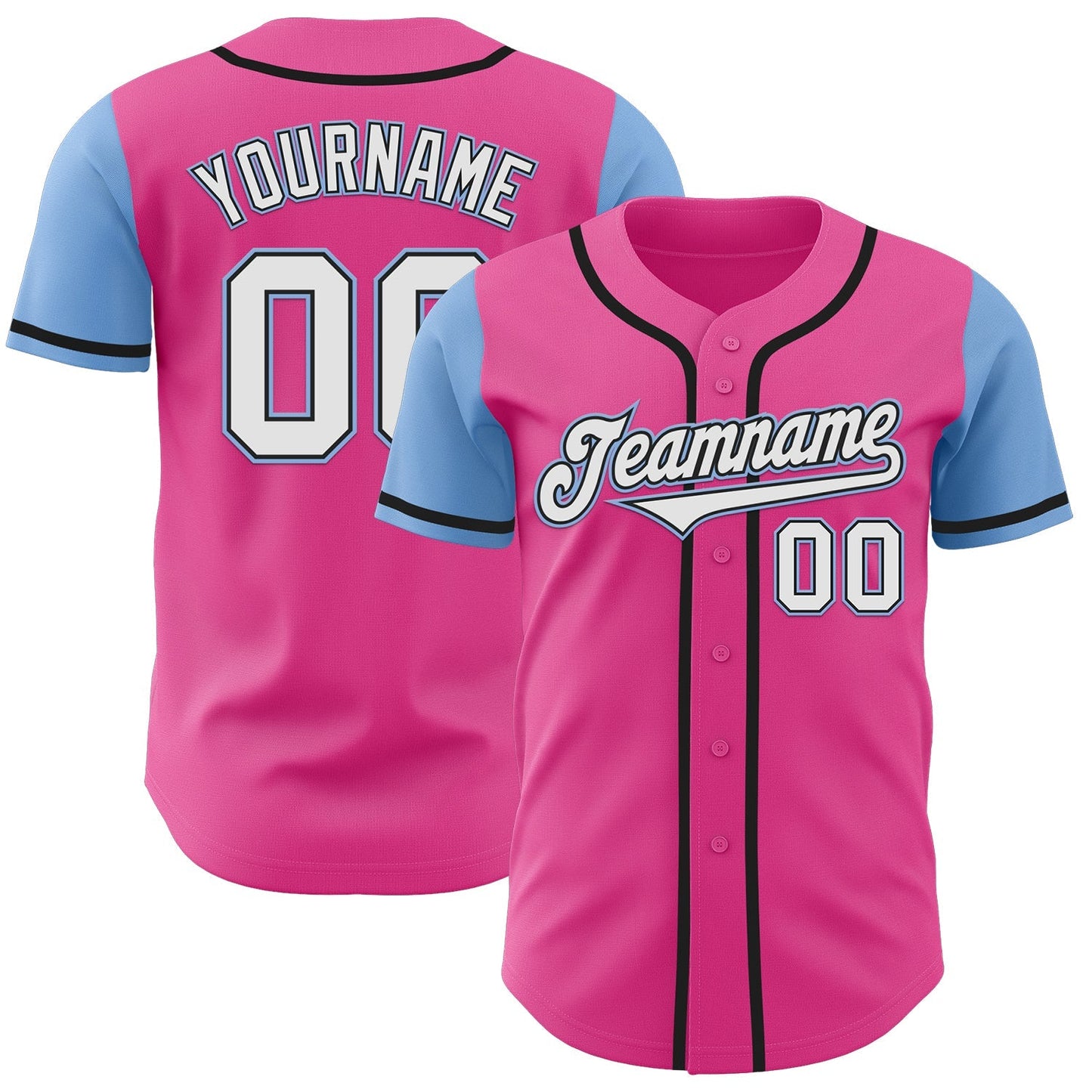 Custom Pink White-Light Blue Authentic Two Tone Baseball Jersey baseball jersey product view 1