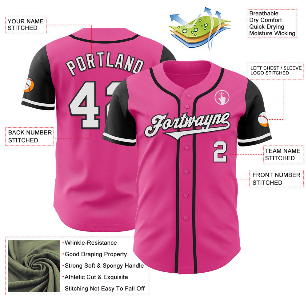 Custom Pink White-Black Authentic Two Tone Baseball Jersey baseball jersey product view 3