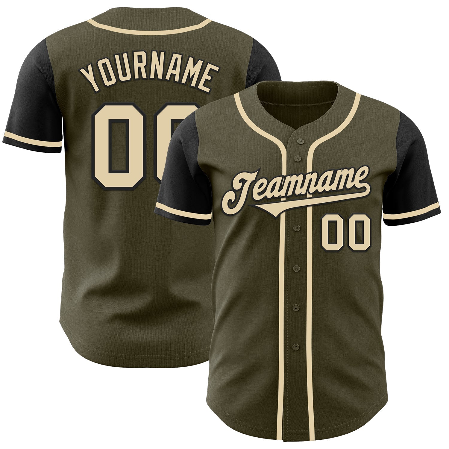 Custom Olive Cream-Black Authentic Two Tone Salute To Service Baseball Jersey baseball jersey product view 1