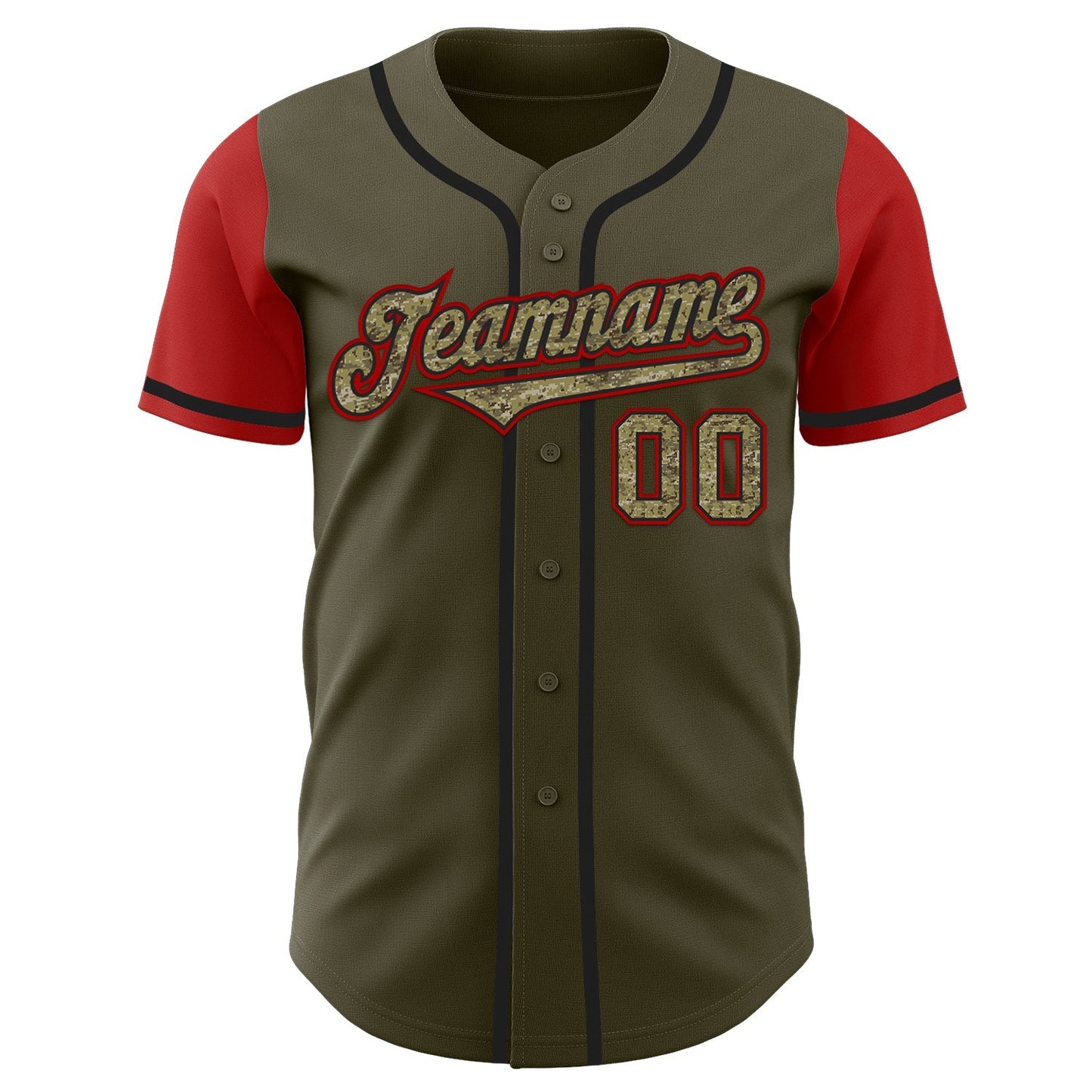 Custom Olive Camo-Black Authentic Two Tone Salute To Service Baseball Jersey baseball jersey product view 2