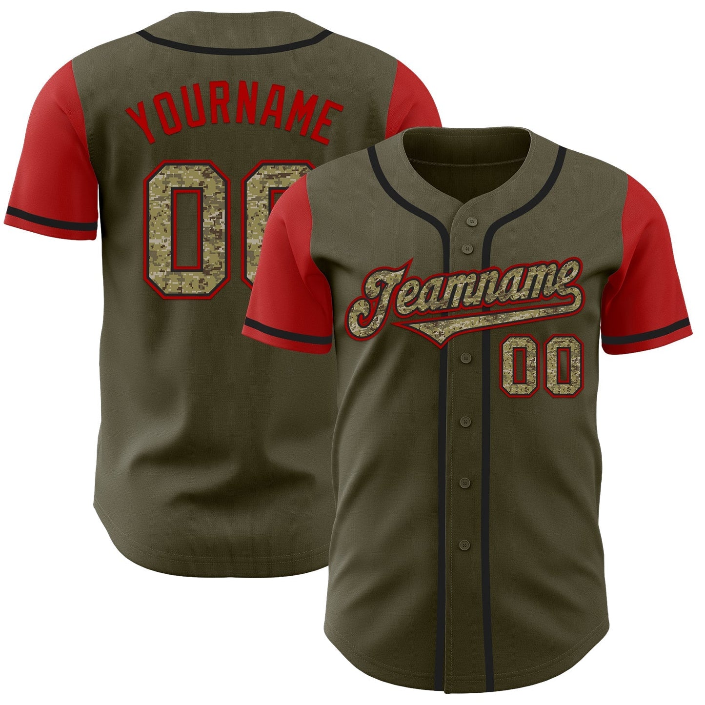 Custom Olive Camo-Black Authentic Two Tone Salute To Service Baseball Jersey baseball jersey product view 1