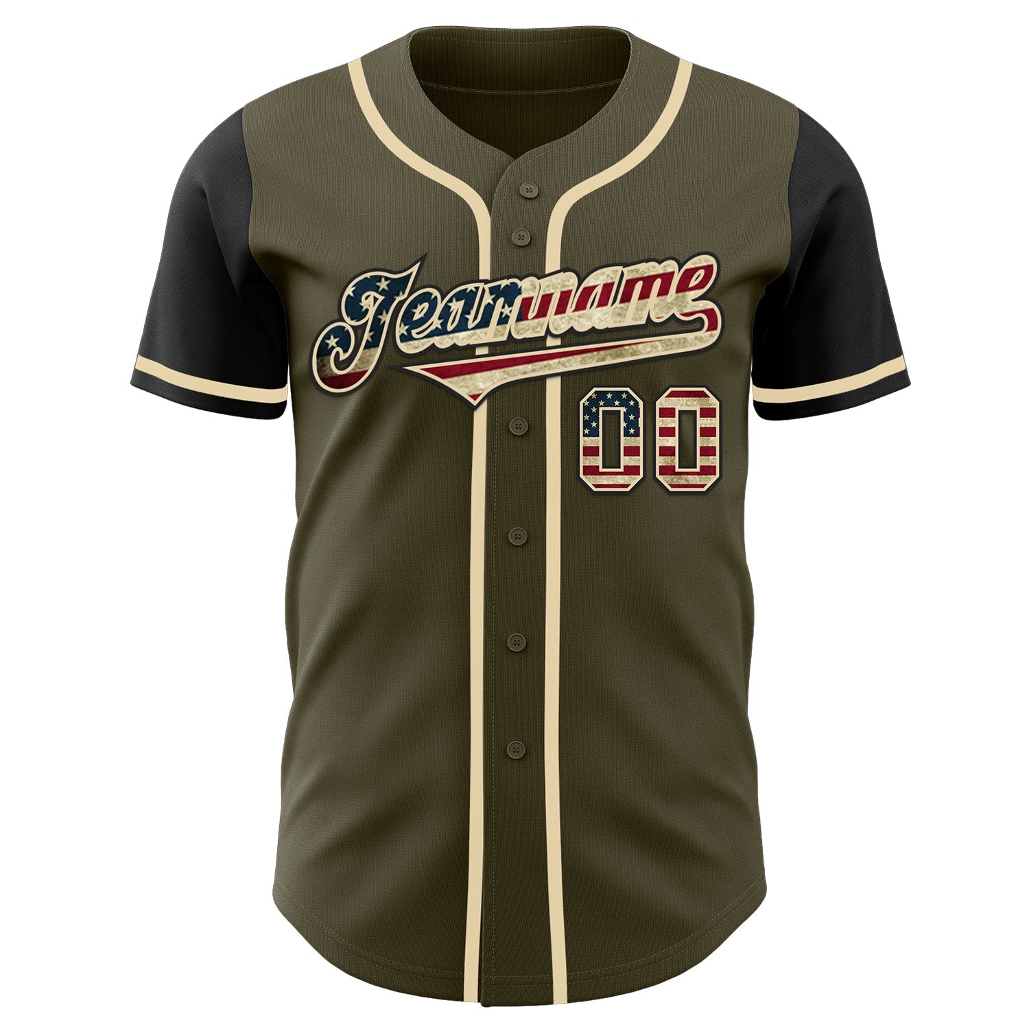 Custom Olive Vintage USA Flag-Black Authentic Two Tone Salute To Service Baseball Jersey baseball jersey product view 2