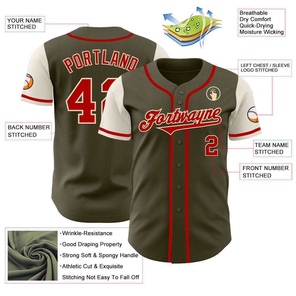 Custom Olive Red-Cream Authentic Two Tone Salute To Service Baseball Jersey baseball jersey product view 3