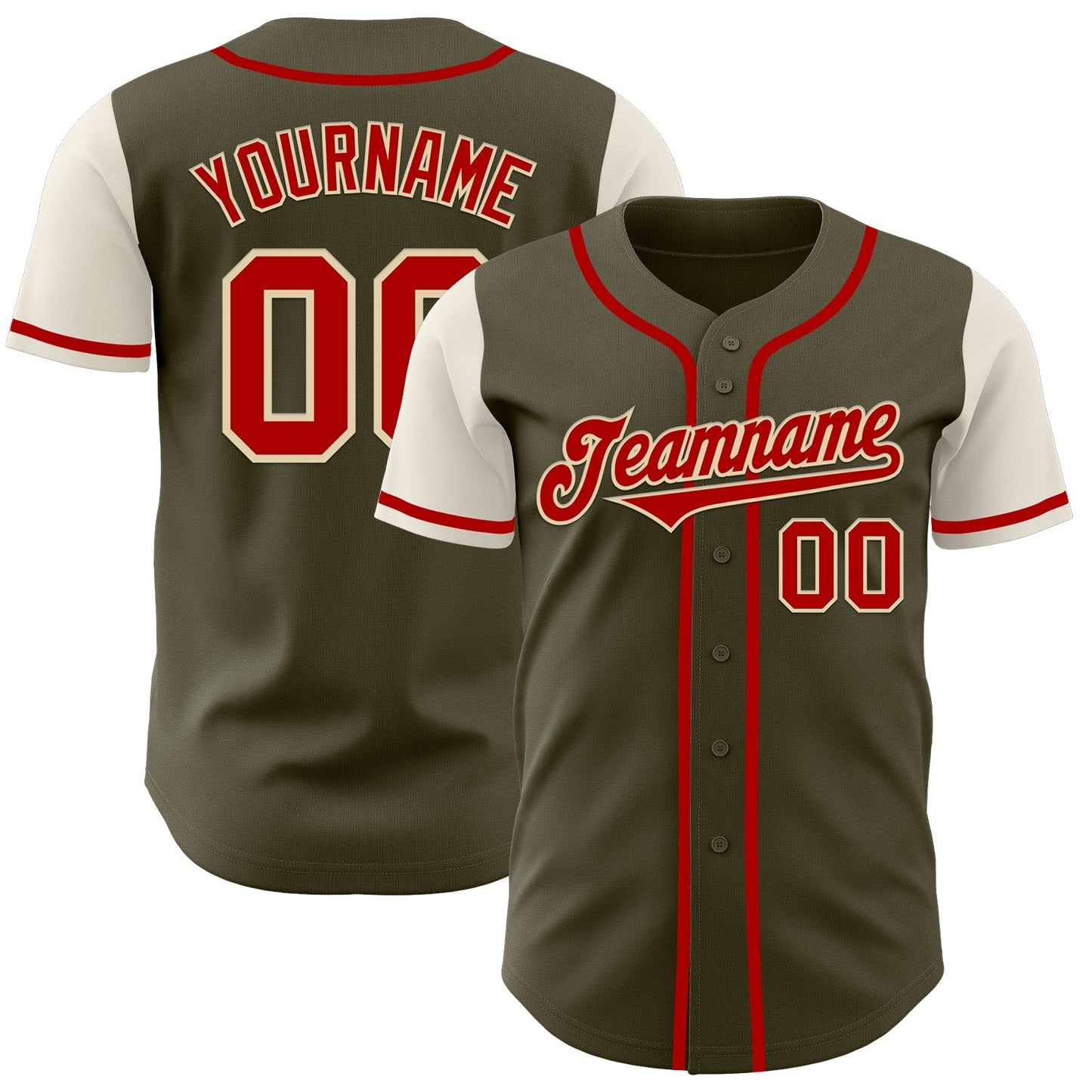 Custom Olive Red-Cream Authentic Two Tone Salute To Service Baseball Jersey baseball jersey product view 1