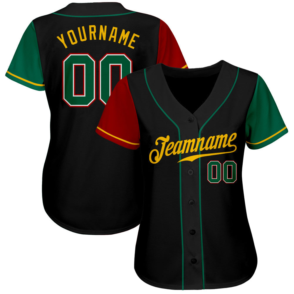 Custom Black Kelly Green-Gold Authentic Two Tone Baseball Jersey baseball jersey product view 2