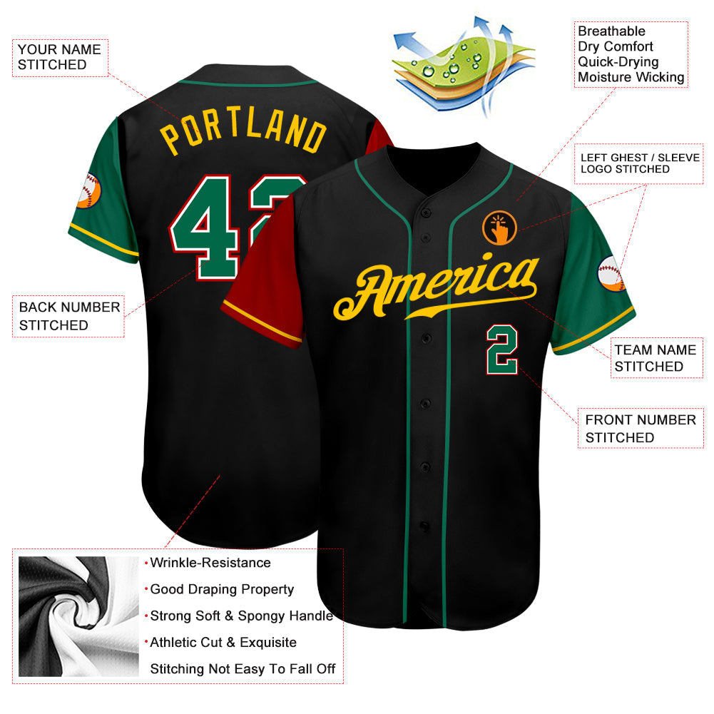 Custom Black Kelly Green-Gold Authentic Two Tone Baseball Jersey baseball jersey product view 3