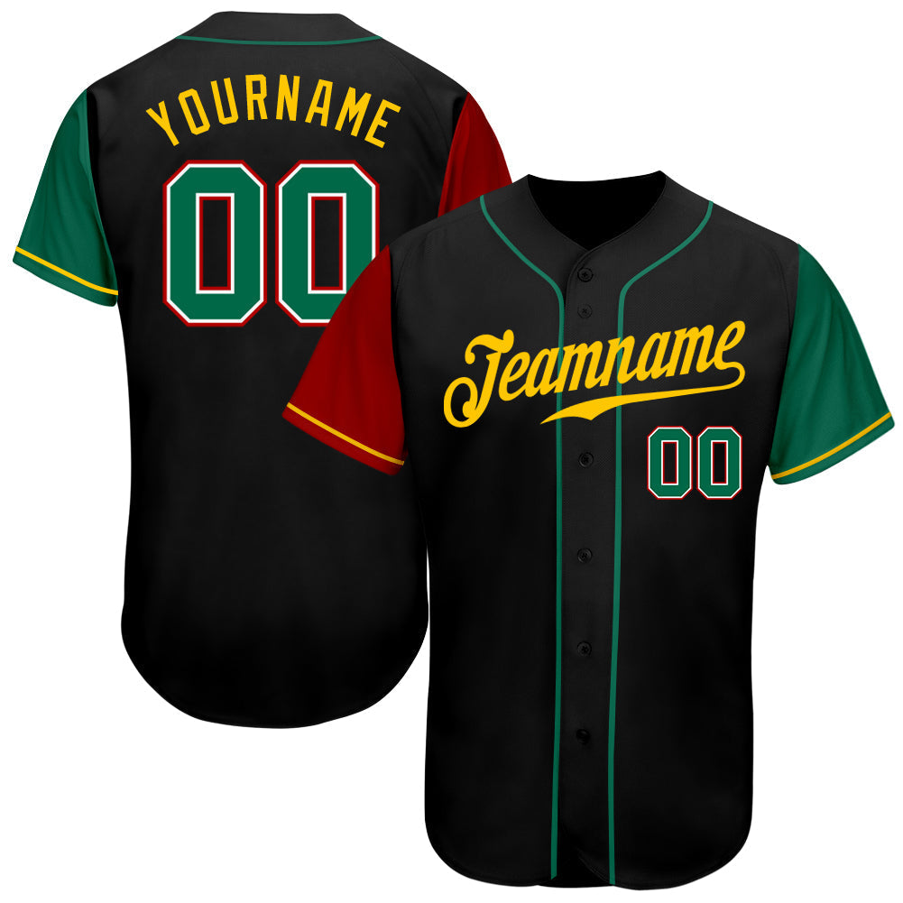 Custom Black Kelly Green-Gold Authentic Two Tone Baseball Jersey baseball jersey product view 1