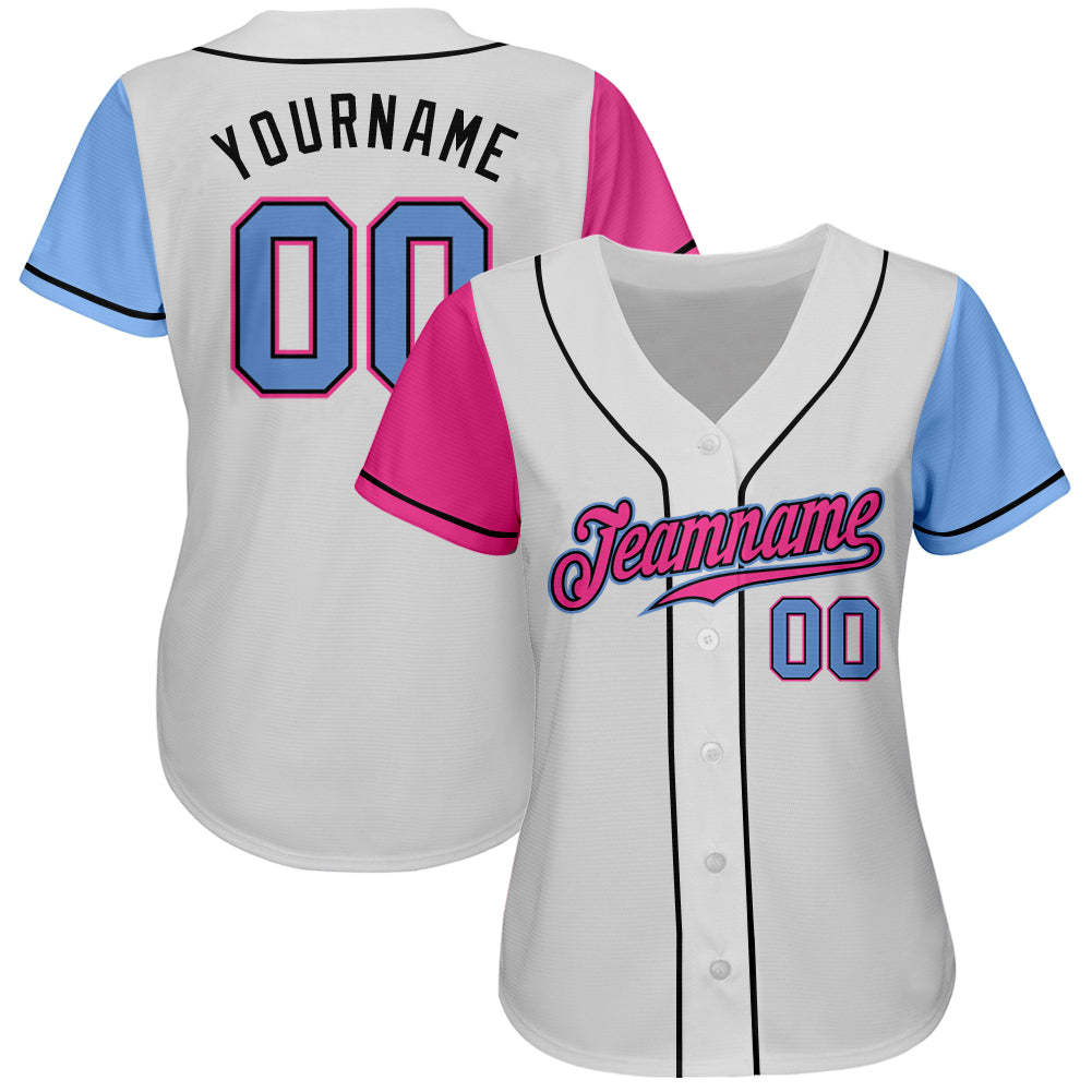 Custom White Light Blue Pink-Black Authentic Two Tone Baseball Jersey baseball jersey product view 2
