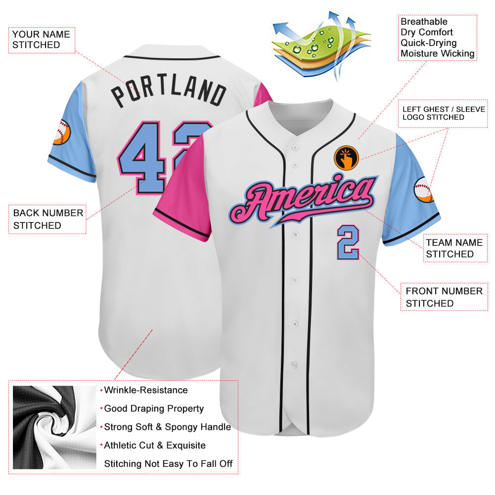 Custom White Light Blue Pink-Black Authentic Two Tone Baseball Jersey baseball jersey product view 3
