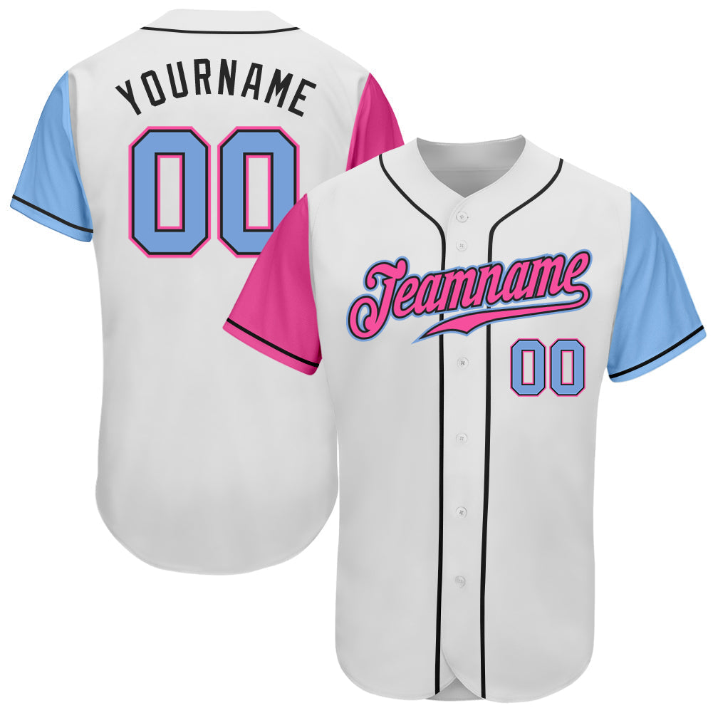 Custom White Light Blue Pink-Black Authentic Two Tone Baseball Jersey baseball jersey product view 1