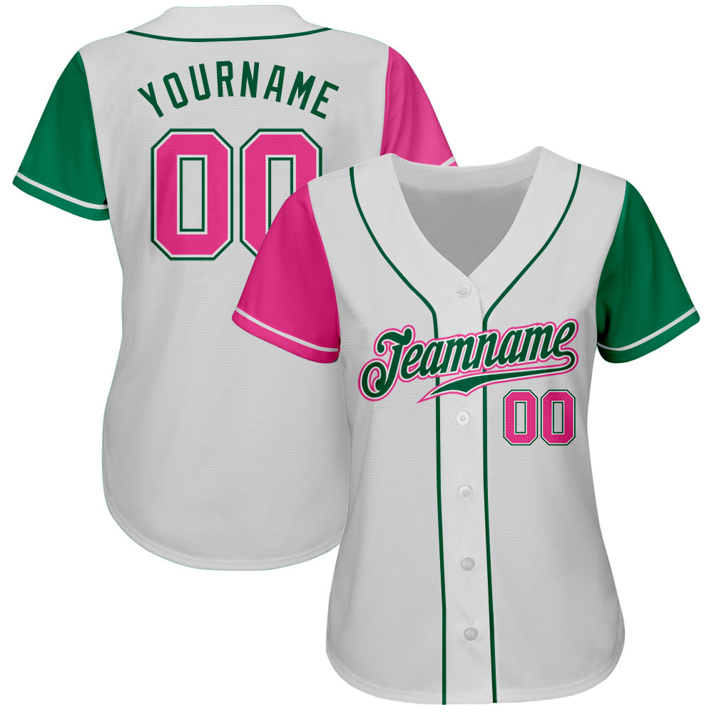 Custom White Pink-Kelly Green Authentic Two Tone Baseball Jersey baseball jersey product view 2
