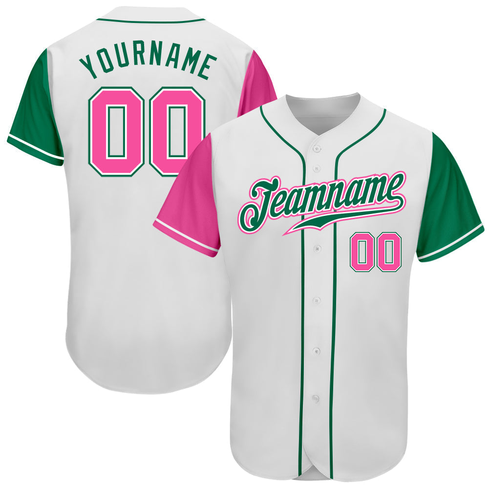 Custom White Pink-Kelly Green Authentic Two Tone Baseball Jersey baseball jersey product view 1