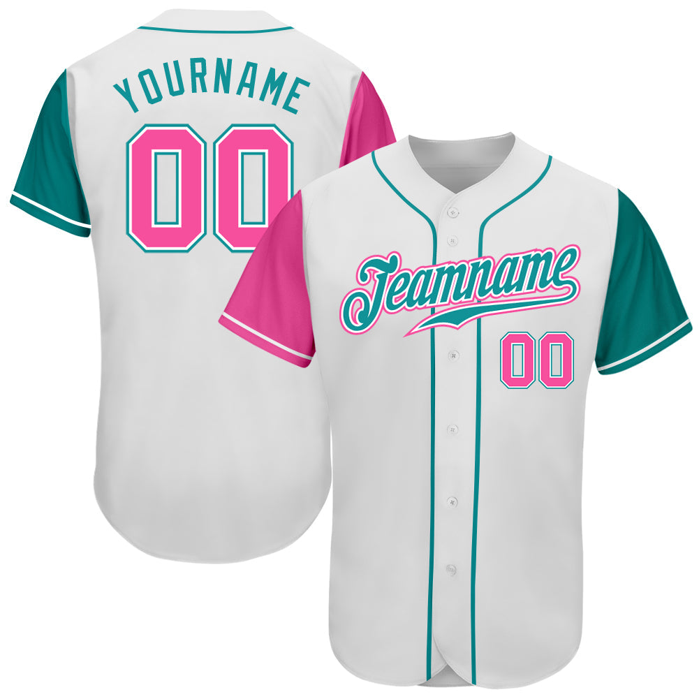 Custom White Pink-Teal Authentic Two Tone Baseball Jersey baseball jersey product view 1