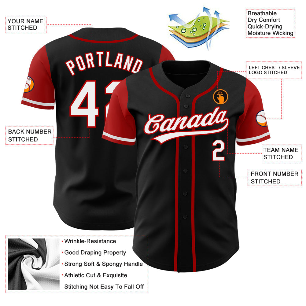 Custom Black White-Red Authentic Two Tone Baseball Jersey baseball jersey product view 3