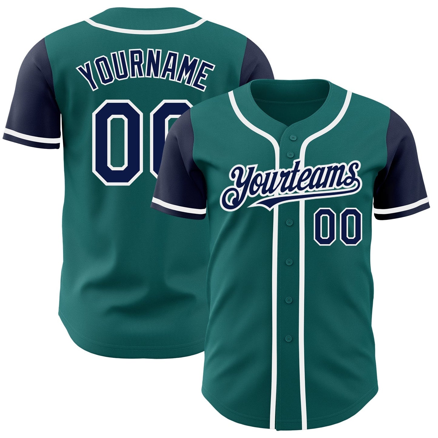 Custom Teal Navy-White Authentic Two Tone Baseball Jersey baseball jersey product view 1