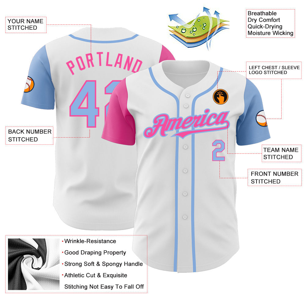 Custom White Light Blue-Pink Authentic Two Tone Baseball Jersey baseball jersey product view 3