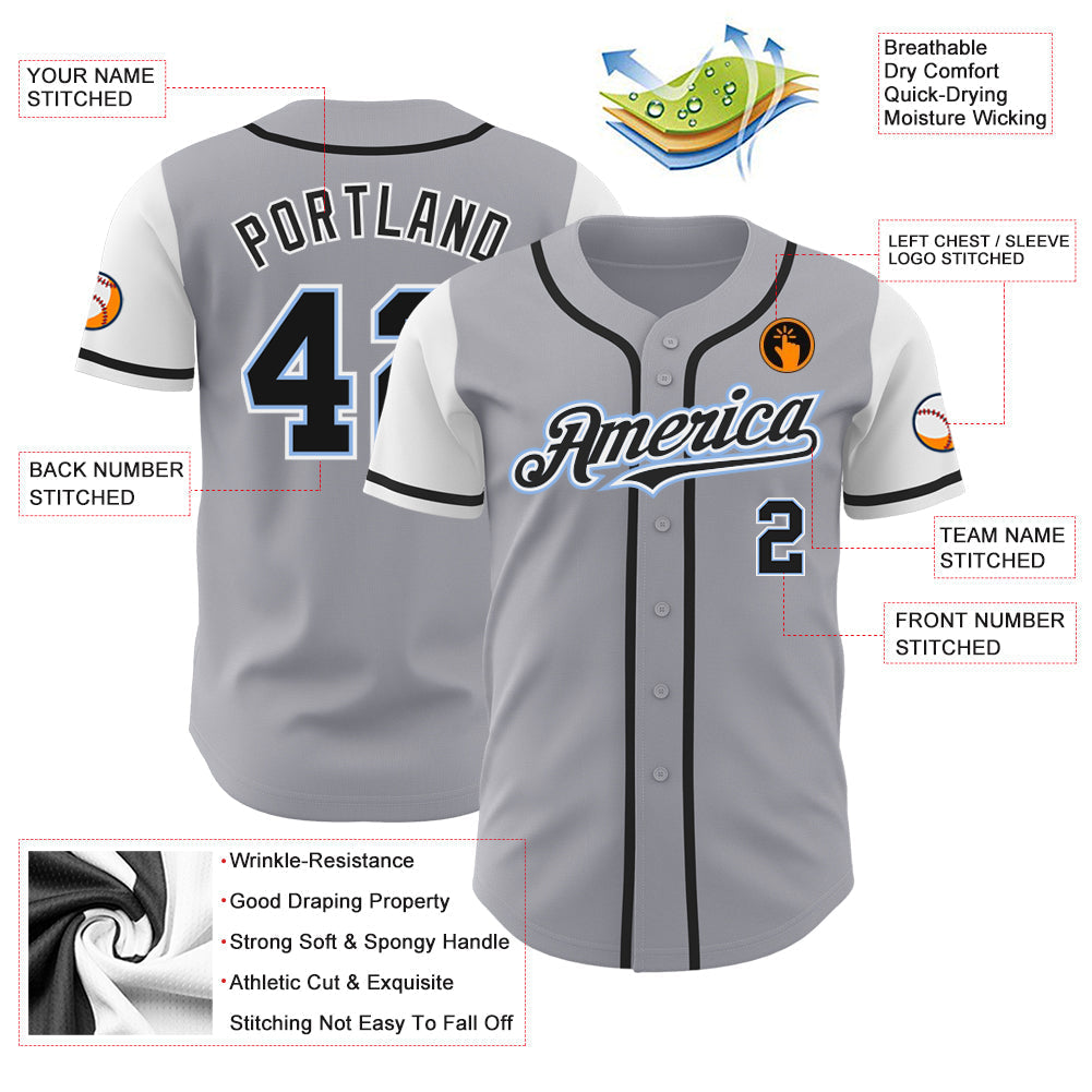 Custom Gray Black-Light Blue Authentic Two Tone Baseball Jersey baseball jersey product view 3