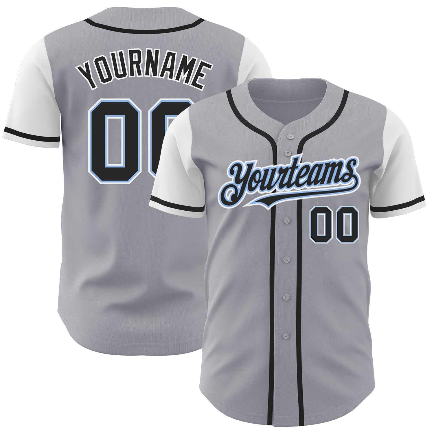 Custom Gray Black-Light Blue Authentic Two Tone Baseball Jersey baseball jersey product view 1