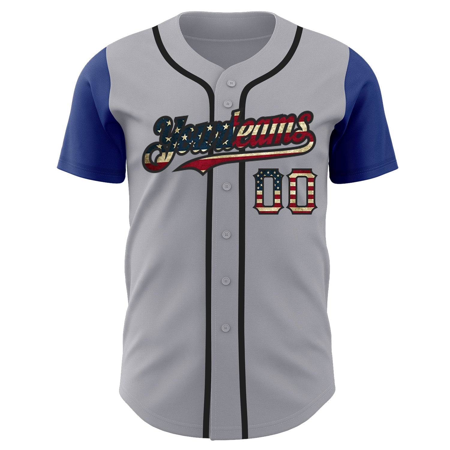Custom Gray Vintage USA Flag Royal-Black Authentic Two Tone Baseball Jersey baseball jersey product view 2