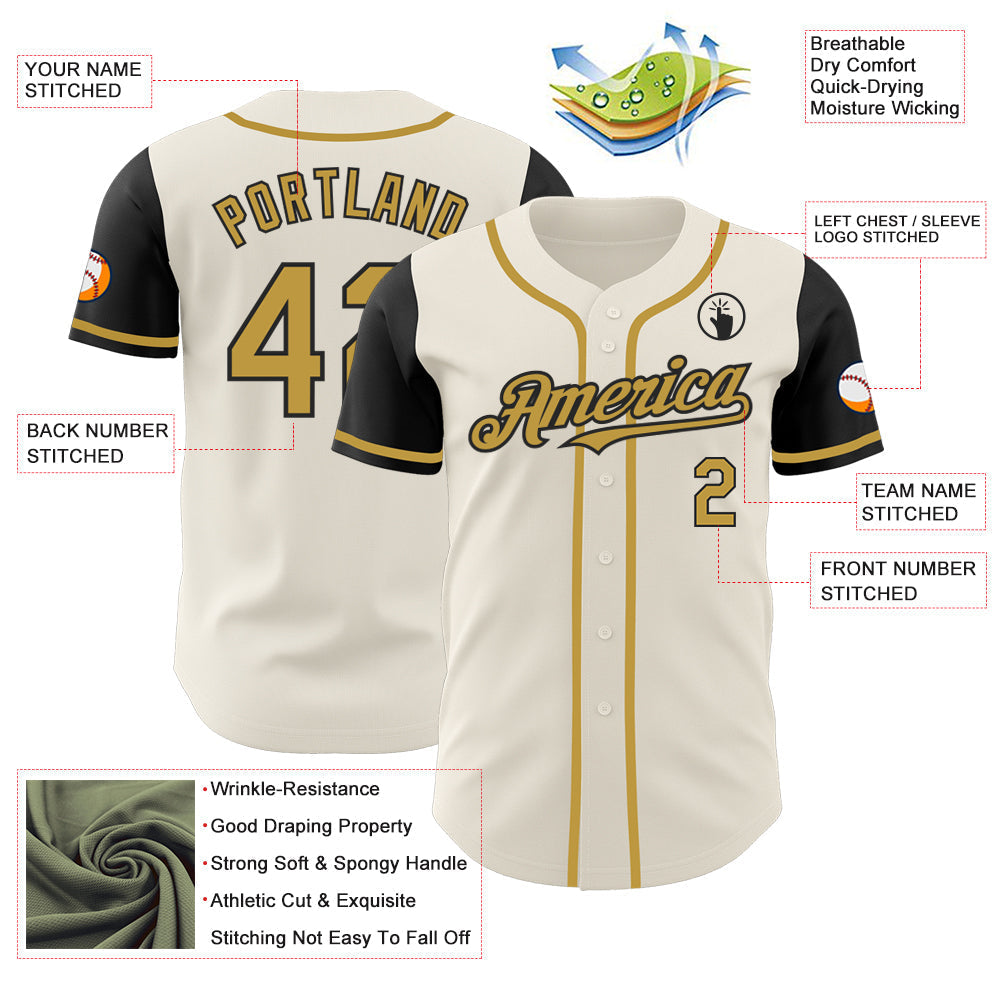 Custom Cream Old Gold-Black Authentic Two Tone Baseball Jersey baseball jersey product view 3