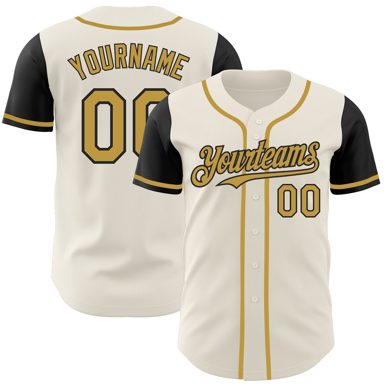 Custom Cream Old Gold-Black Authentic Two Tone Baseball Jersey baseball jersey product view 1