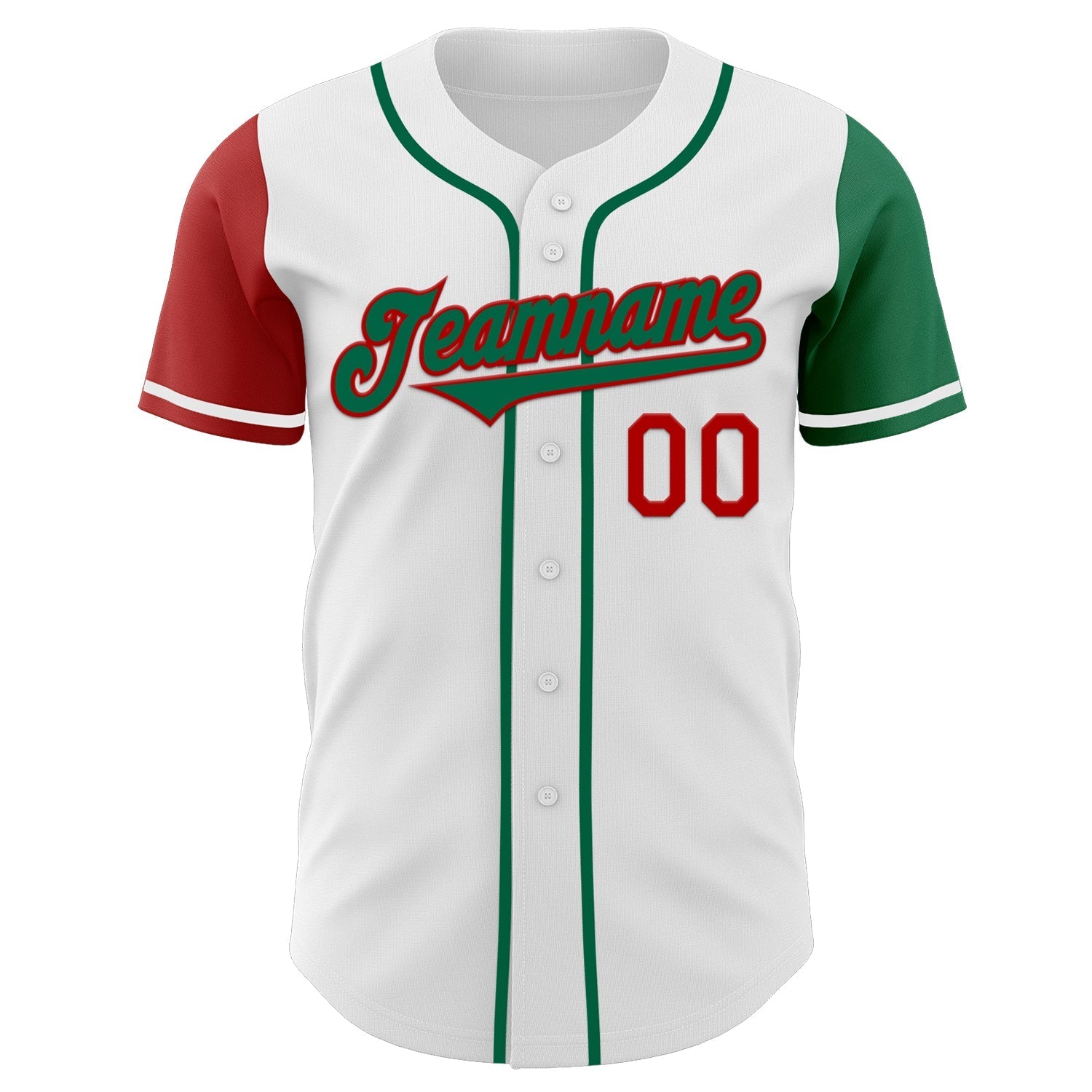 Custom White Kelly Green-Red Authentic Two Tone Baseball Jersey baseball jersey product view 2