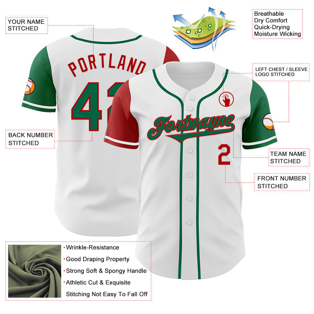 Custom White Kelly Green-Red Authentic Two Tone Baseball Jersey baseball jersey product view 3