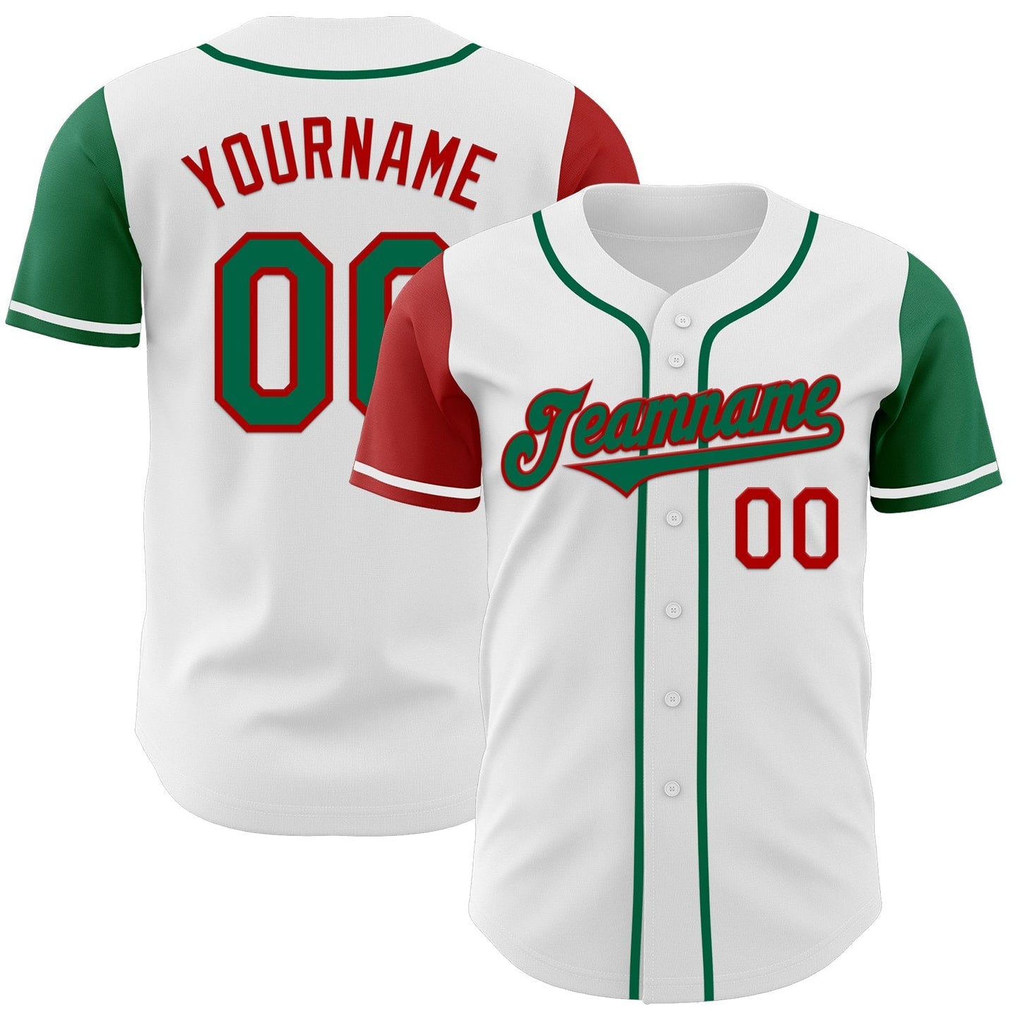 Custom White Kelly Green-Red Authentic Two Tone Baseball Jersey baseball jersey product view 1