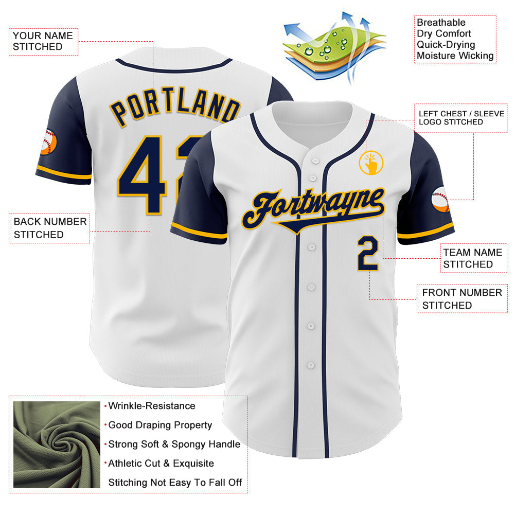 Custom White Navy-Gold Authentic Two Tone Baseball Jersey baseball jersey product view 3
