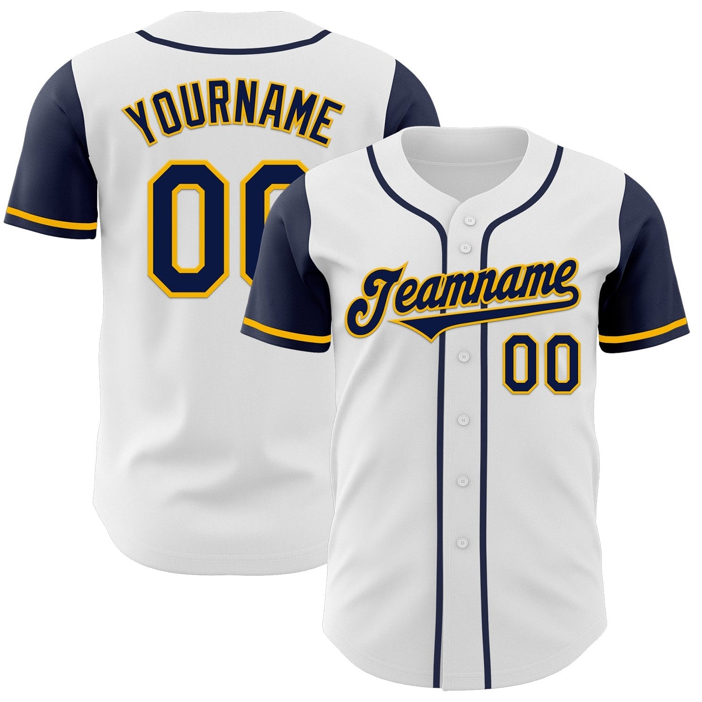 Custom White Navy-Gold Authentic Two Tone Baseball Jersey baseball jersey product view 1