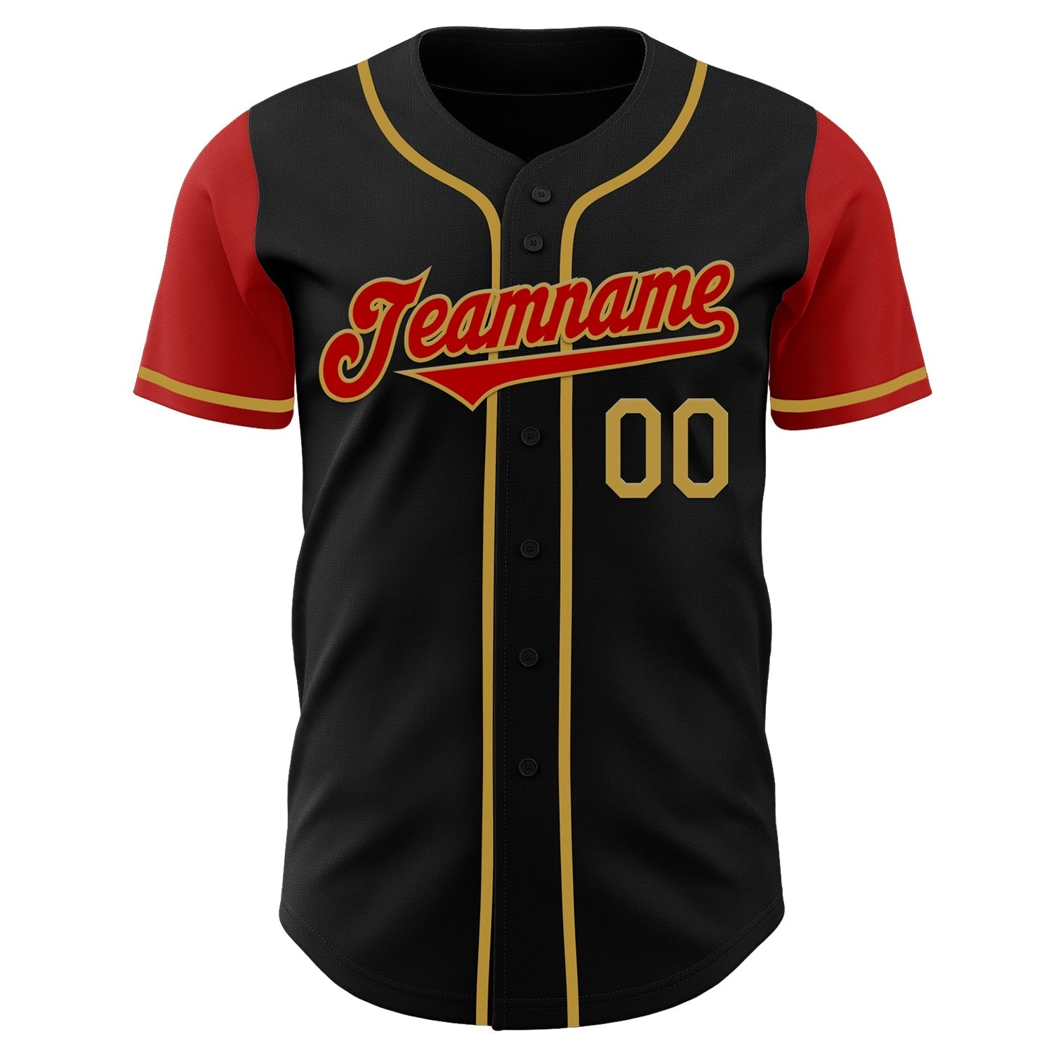 Custom Black Red-Old Gold Authentic Two Tone Baseball Jersey baseball jersey product view 2
