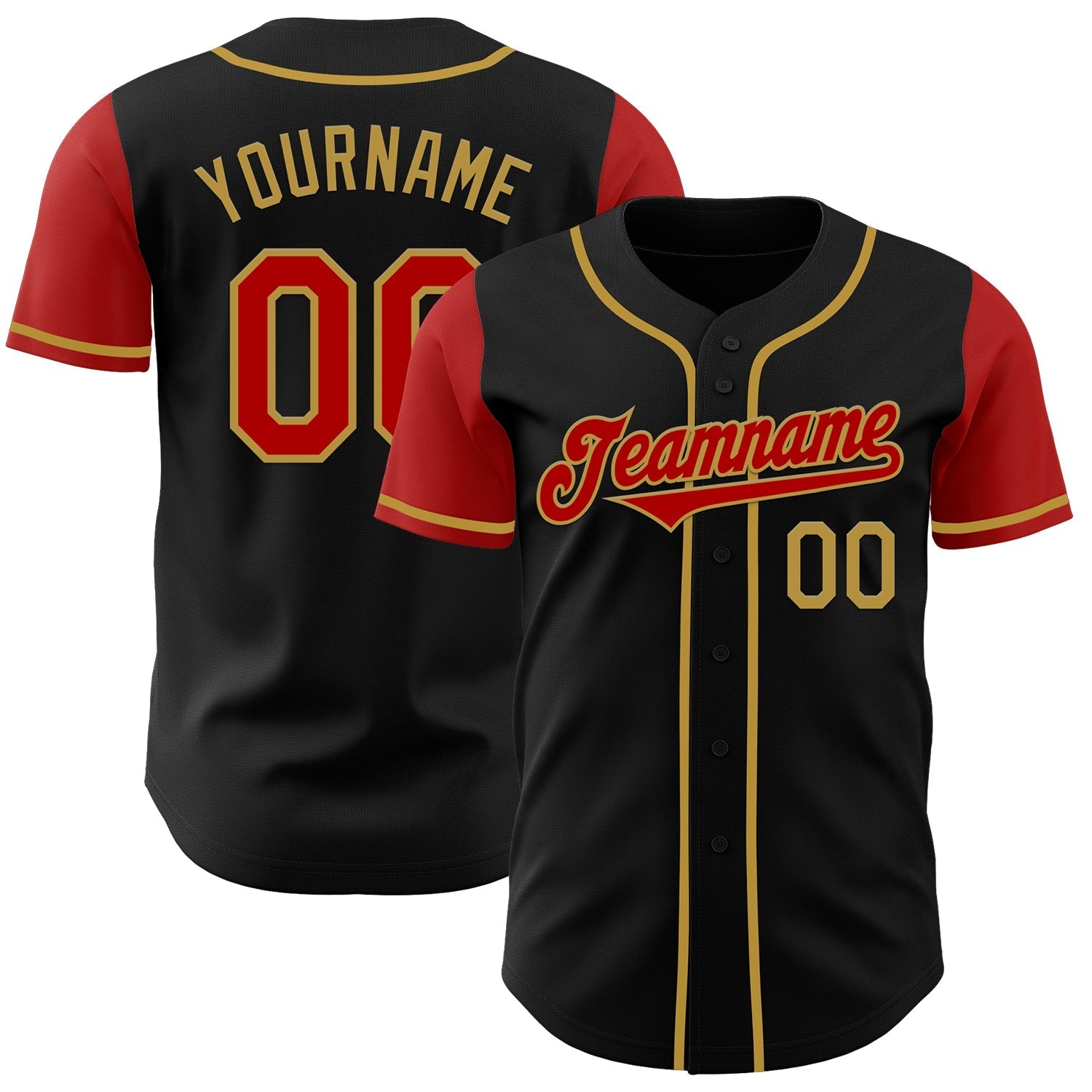 Custom Black Red-Old Gold Authentic Two Tone Baseball Jersey baseball jersey product view 1