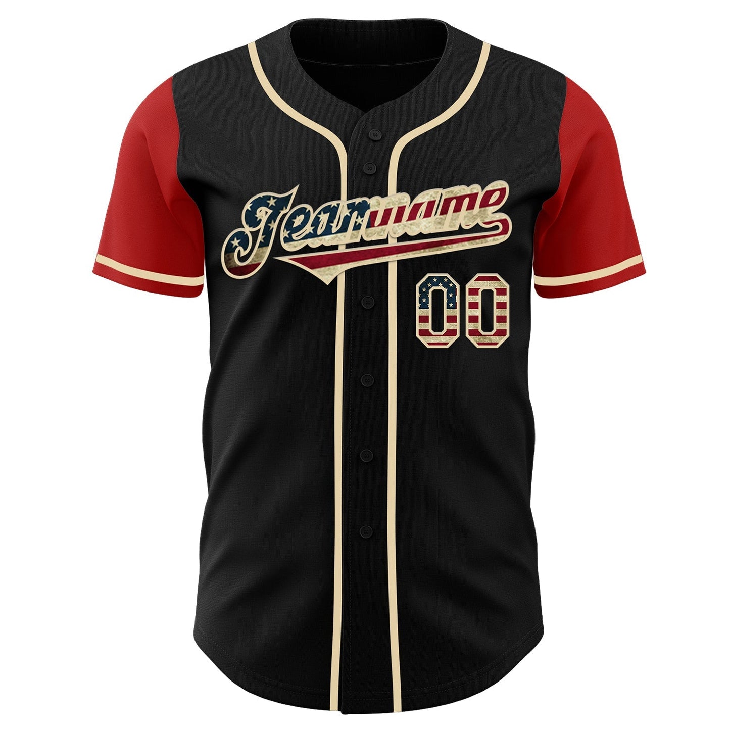 Custom Black Vintage USA Flag Cream-Red Authentic Two Tone Baseball Jersey baseball jersey product view 2